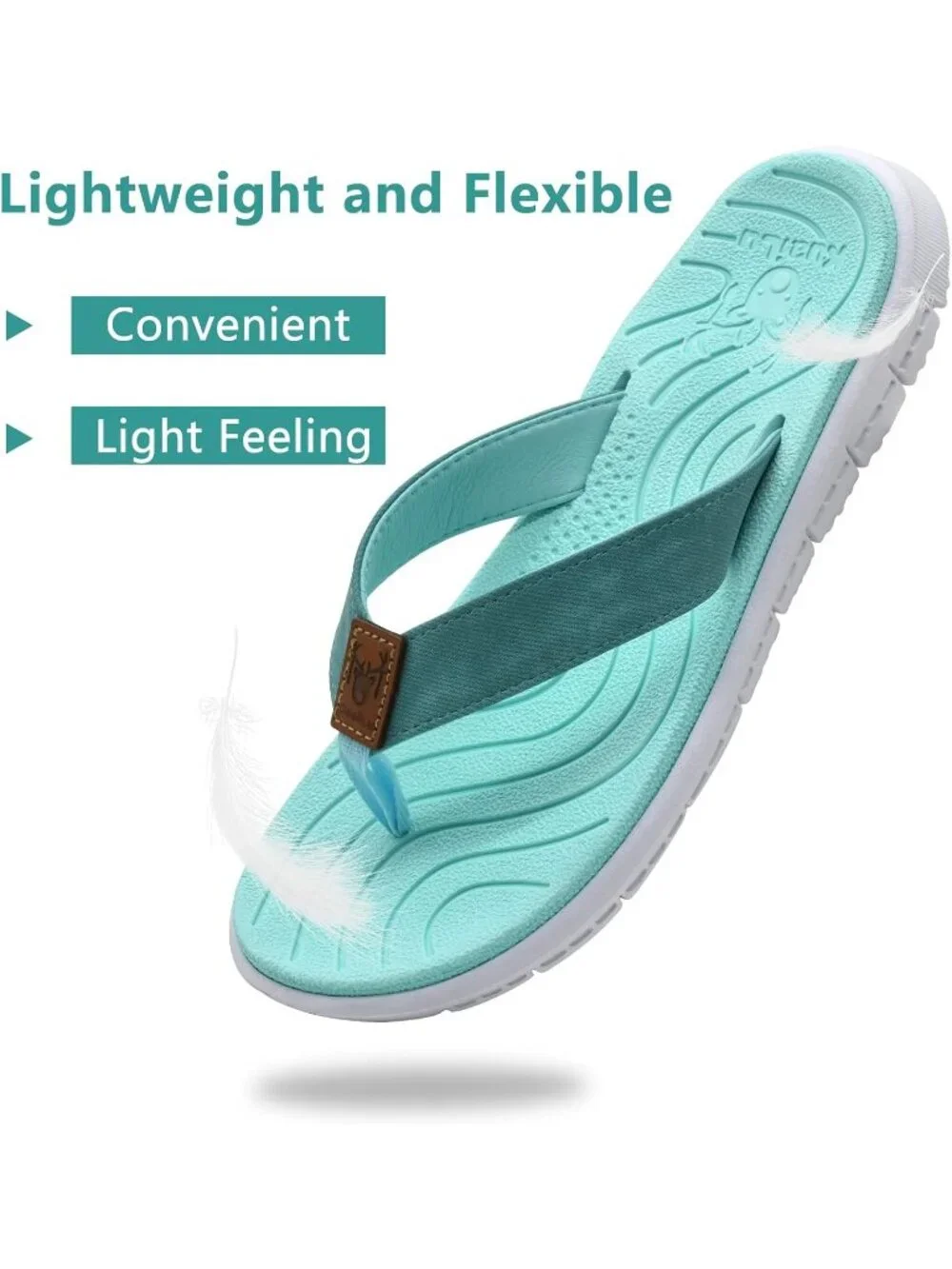 Women's Lake Blue Flip Flops Lightweight Cushion Summer Beach Sandals Casual